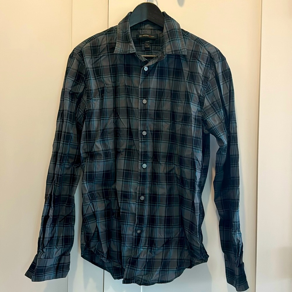 plaid john varvatos collared shirt sz M